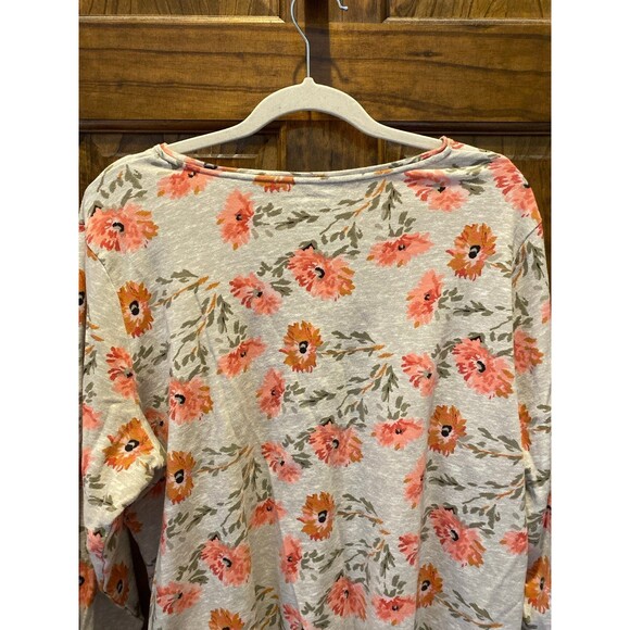 Croft & Barrow Blouse Plus Size 2X Top Tan Peach Floral T Shirt 100% Cotton - Picture 5 of 10
